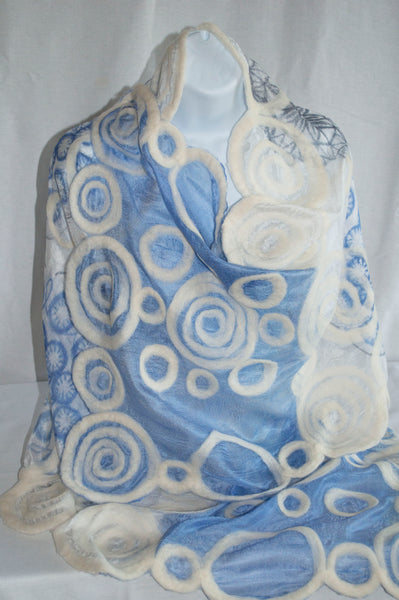 Blue White Batik Silk  Shawl