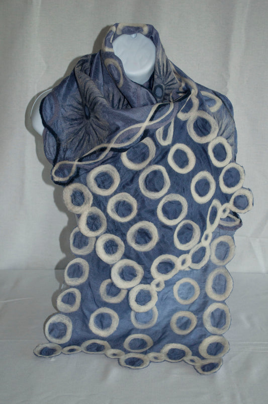 Blue Silk Shawl with Felted Pattern