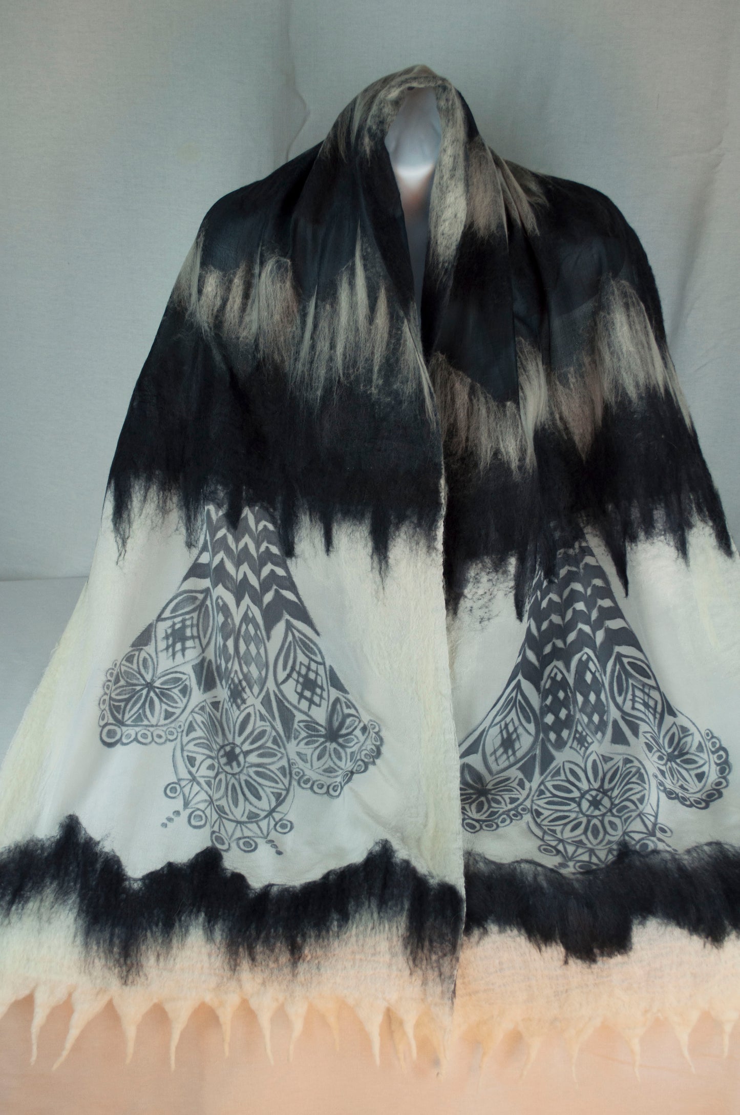 Felt Silk Shawl with Prints and Cutouts